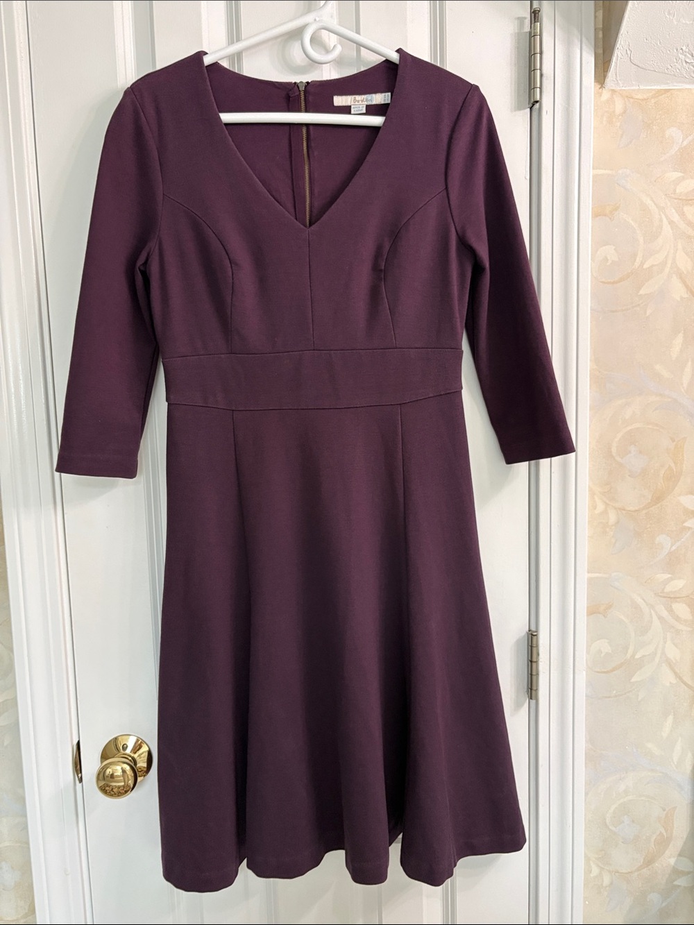 Boden Plum V-Neck Fit & Flare Dress